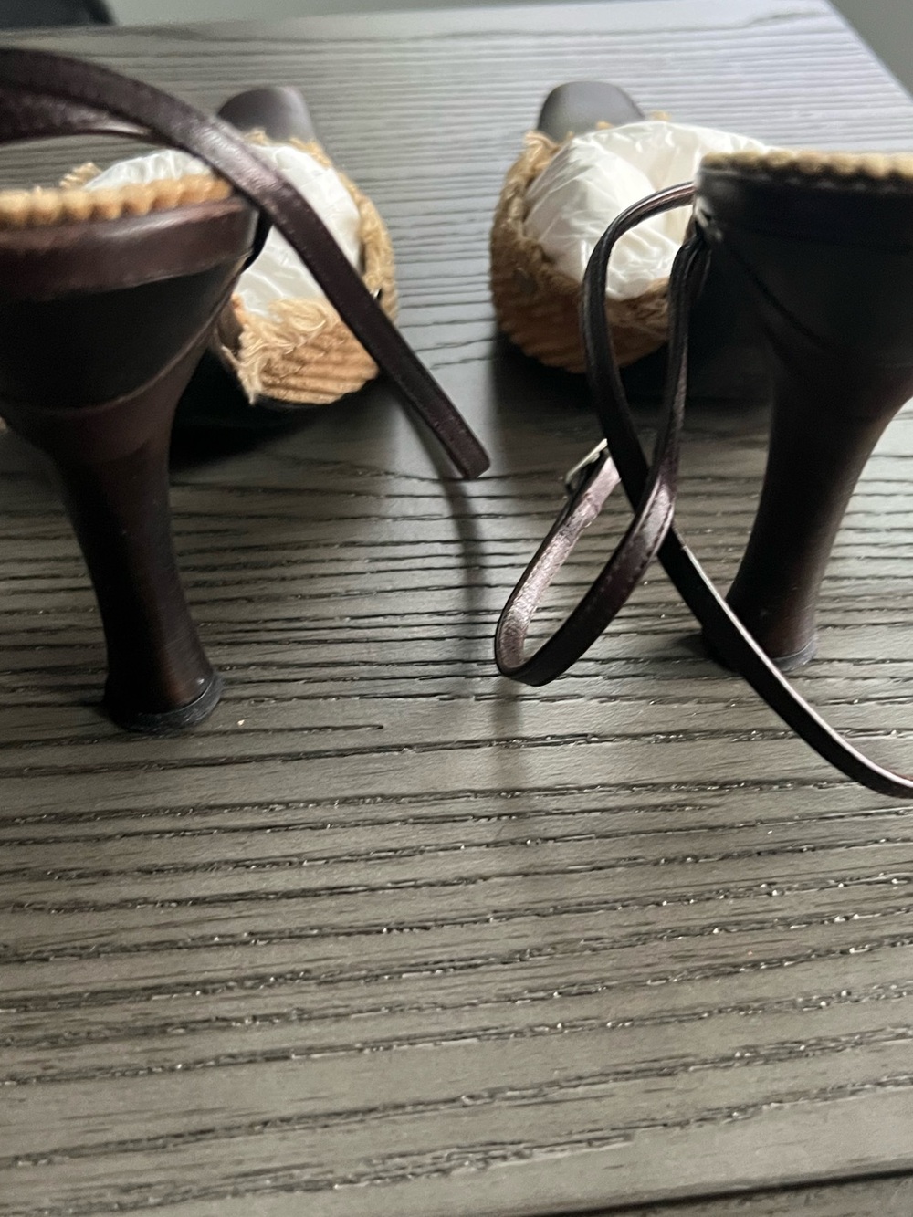 Casadei Brown Corduroy & Dark Brown Leather Slingback Heels - Picture 11 of 14